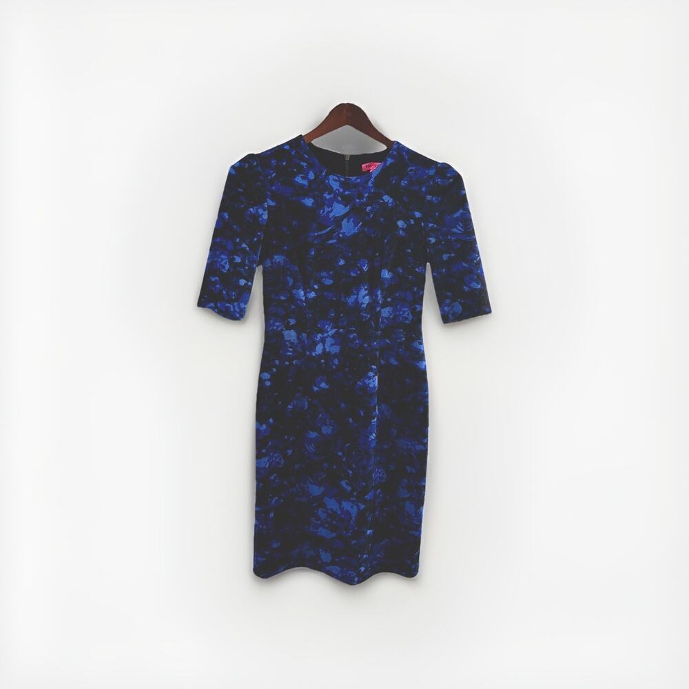 Betsey Johnson Blue Floral Sheath Dress, Knee Length, Size 2